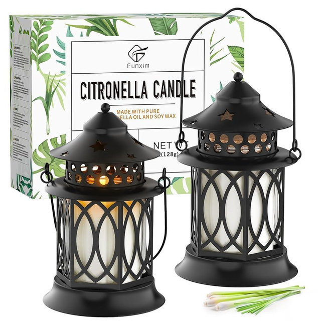 Citronella Candles Outdoor, 2 Pack Lemongrass Scented Soy Wax Candles with Metal Lantern Holder, Outdoor Candle Set for Patio Garden Camping Decor, Gift Set