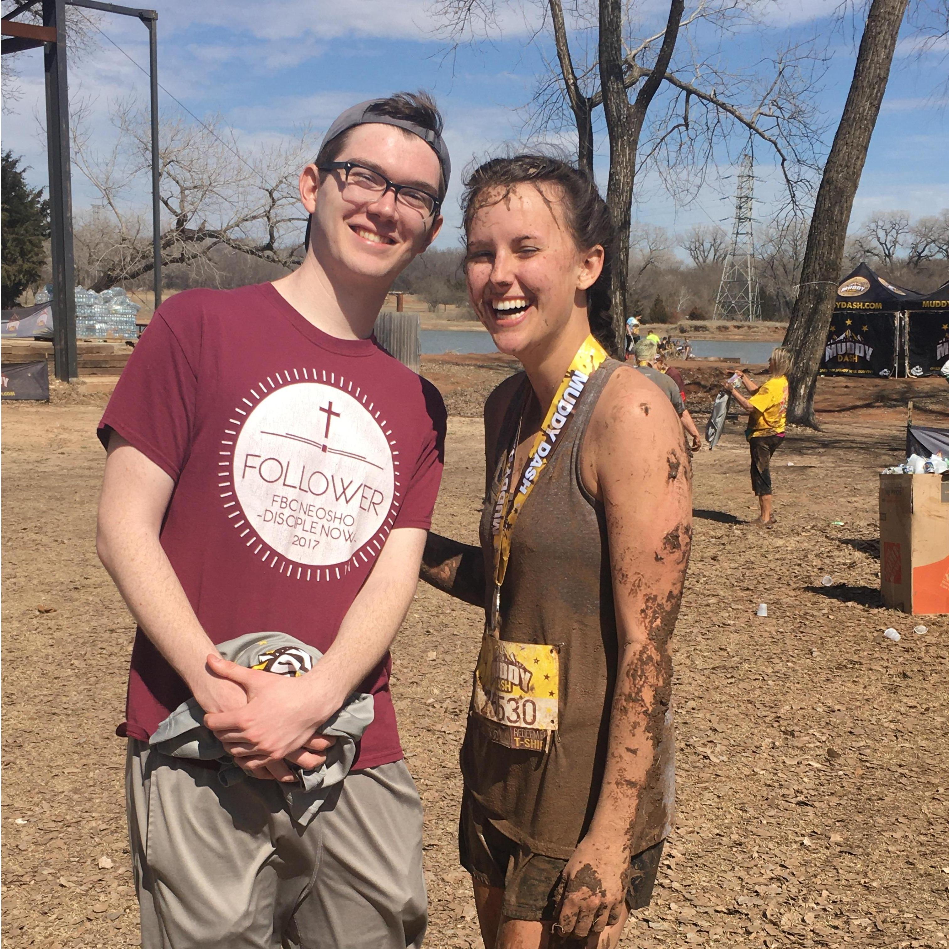 Ian had an event that night so he was terrified of getting dirty -- Mud Run, March 2020