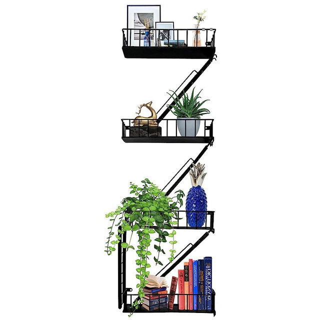 Fire Escape Decor Shelf Cool Novelty Unique Shelves Small Cute Weird Home Action Figures Superhero Display Floating Staircase New York Decorative Wall Organizer Ladder Firescape Shelving (4-Tier)