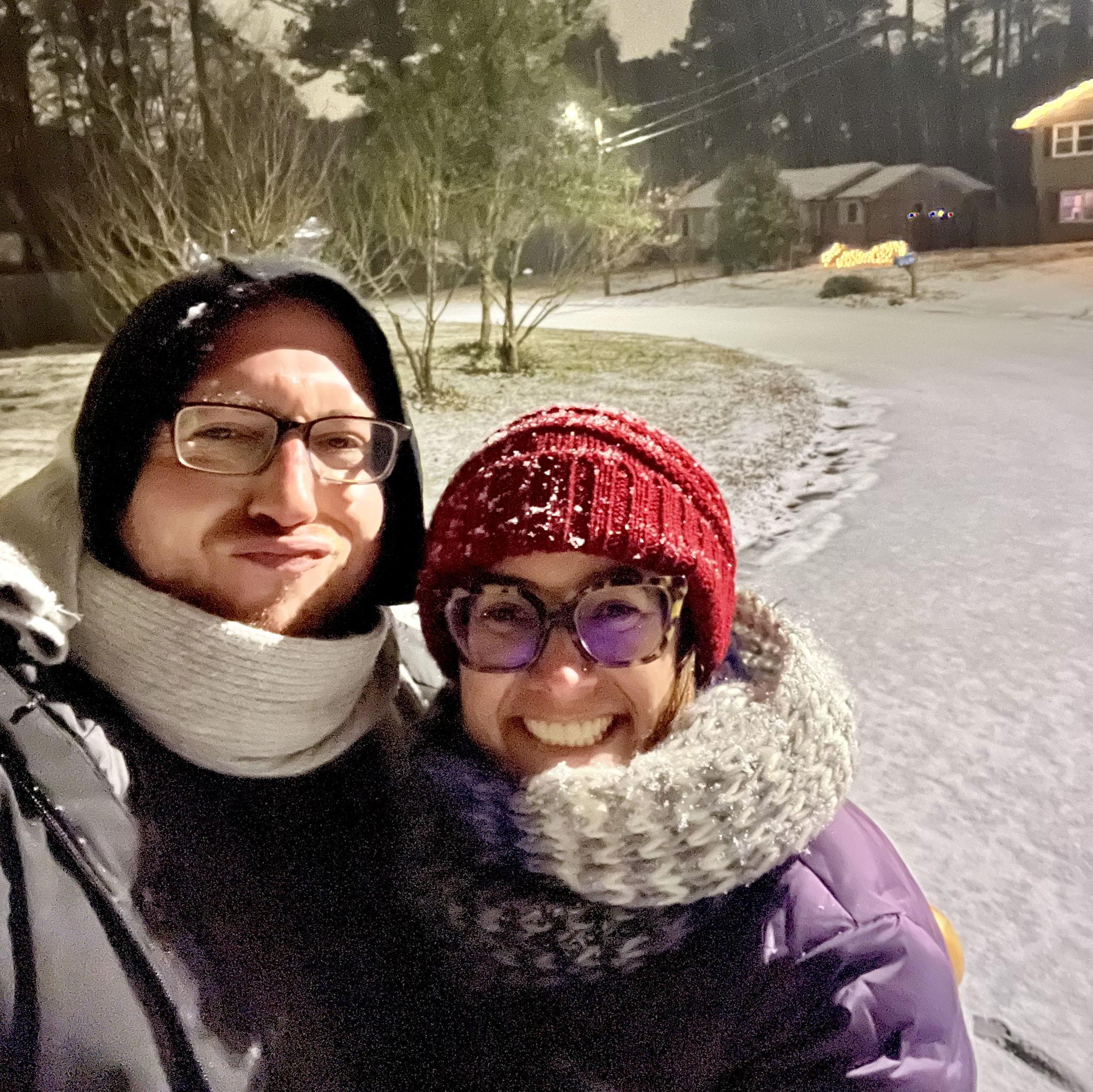 Walking in the snow at our neighborhood.