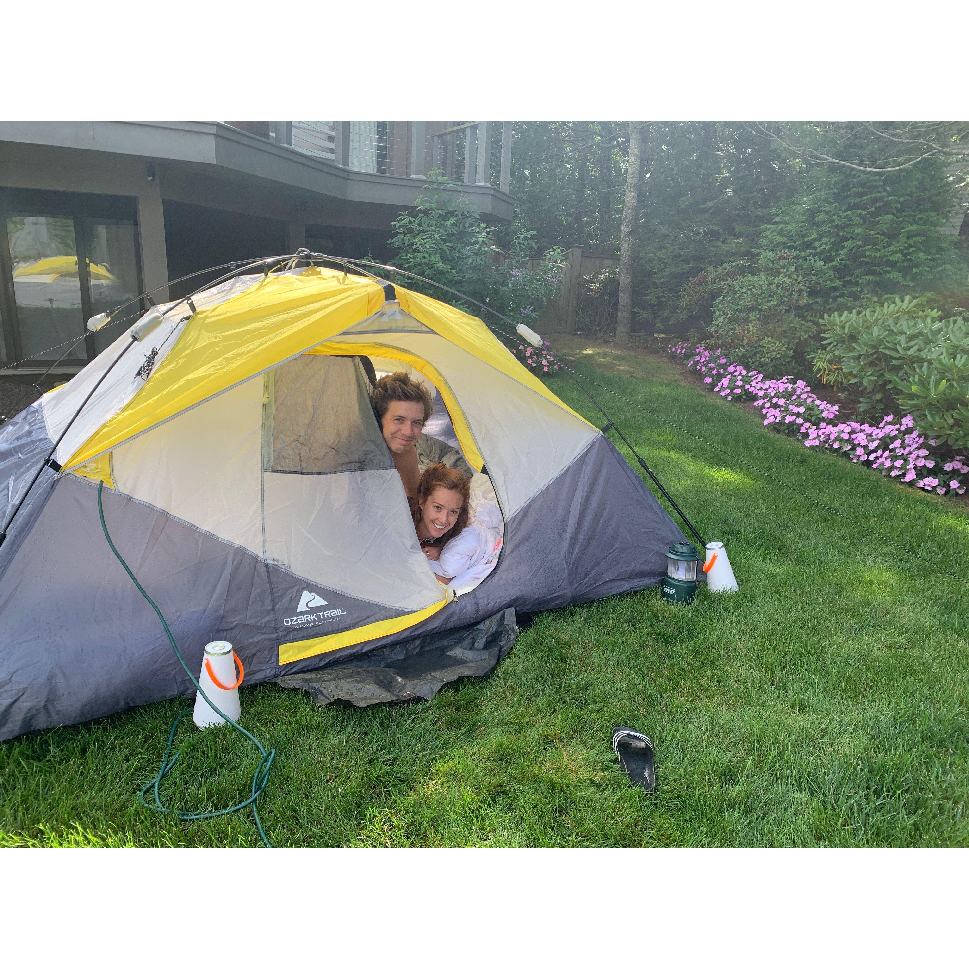 Camping in the yard on Cape Cod.