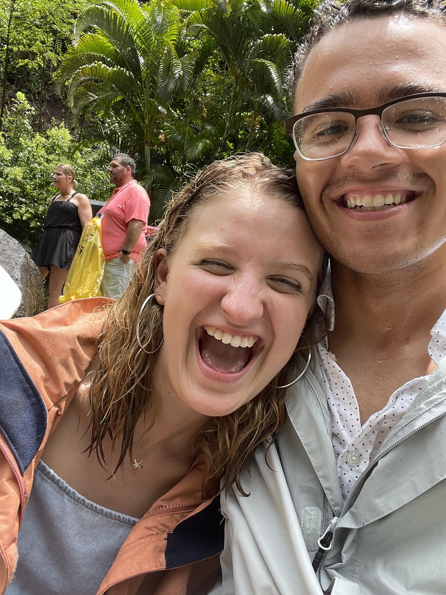 We found the coolest park that lead to a  beautiful waterfall in the mountain!! We got on our rain jackets and headed up the hill soaking wet!