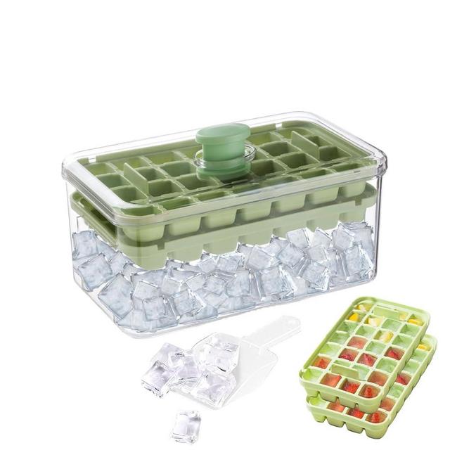 Ice Cube Trays with Lid and Bin,56 Pcs for Freezer,Ice Cube Mold, Ice Molds Ice Scoop,with 2 Pack Mini Trays, Ice Cube Tray Mold for Whiskey Cocktail,Juice,Coffee (Green)