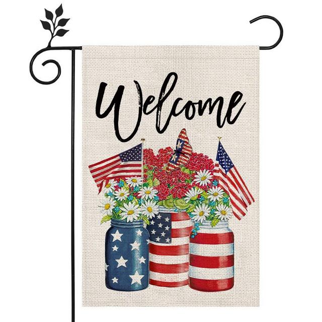 CROWNED BEAUTY Patriotic American Star and Strip Floral Welcome Garden Flag 12×18 Inch Double Sided 4th of July Independence Day Memorial Day Yard Outdoor Decor CF111-12