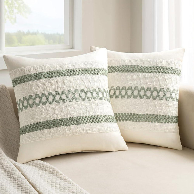 MIULEE Set of 2 Sage Green Boho Decorative Pillow Covers 20x20 Inch Farmhouse Rustic Couch Throw Pillows Modern Spring Cotton Cushion Covers Retro Cute Macrame Woven Home Decor for Bed Sofa Chair