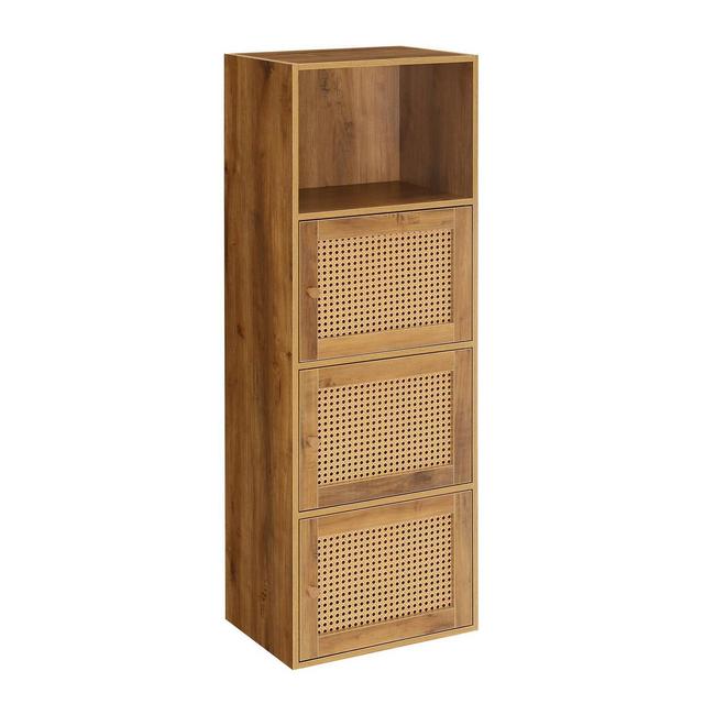Breighton Home Xtra Storage Boho Weave 3 Door Cabinet with Shelf in Brown Autumn Haze/Beige Barley