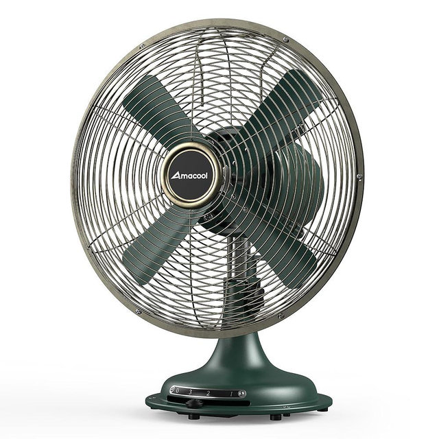 AMACOOL Oscillating Vintage Fan, All Metal 8" Retro Table Top Fan, Adjustable Head Tilt, Quiet 3 Speeds Plug-In Desk Fan for Bedroom Home Office & Kitchen