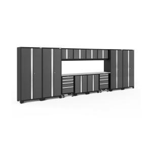 Bold 3.0 216 in. W x 77.25 in. H x 18 in. D 24-Gauge Welded Steel Stainless Steel Worktop Cabinet Set in Gray (14-Piece)