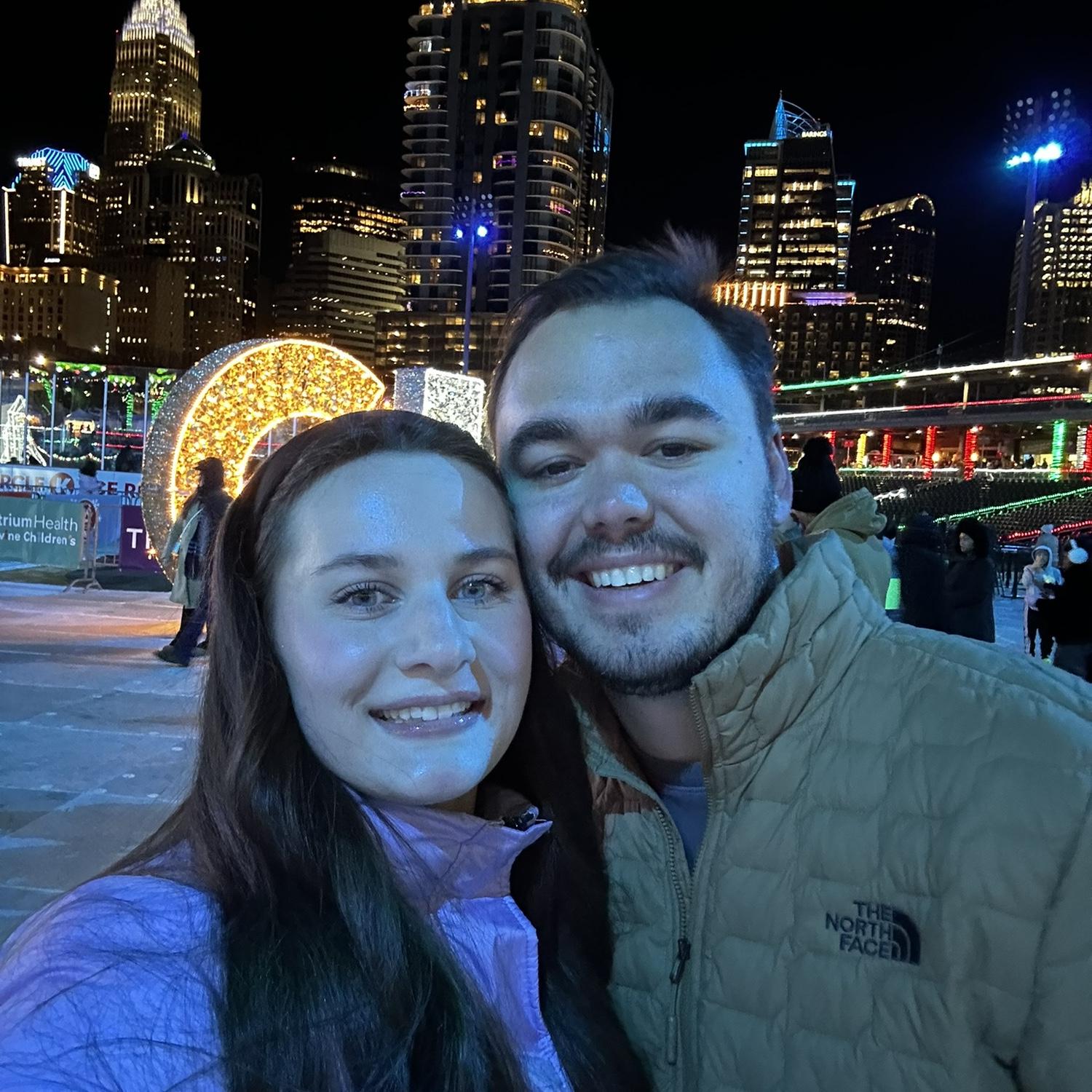 Bridger and Jessie ice skating and tubing in Charlotte, NC