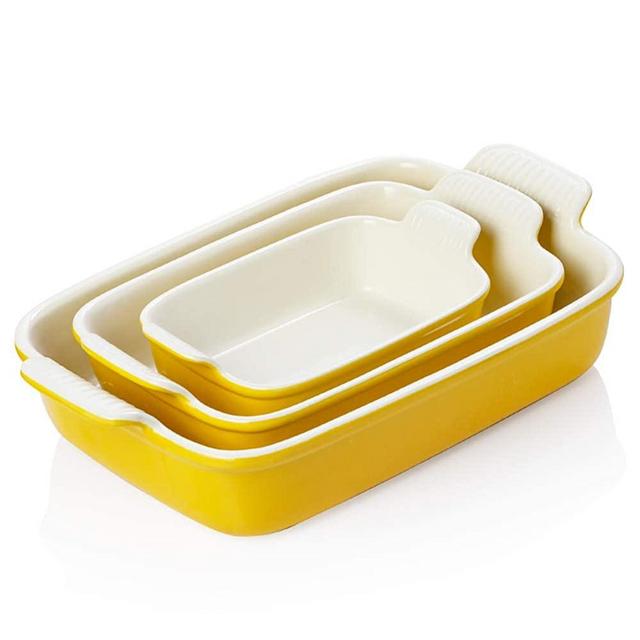 SWEEJAR Porcelain Bakeware Set for Cooking, 13 x 9.8 inch Ceramic Rectangular baking dish Lasagna Pans for Casserole Dish, Cake Dinner, Kitchen, Banquet and Daily Use (Yellow)