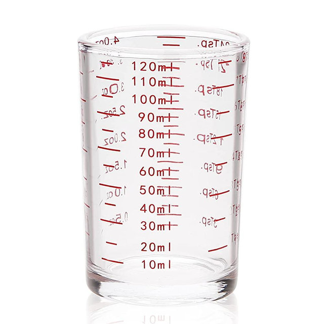 BCnmviku Measuring Cup Shot Glass 4 Ounce/120ML Liquid Heavy High Espresso Glass Cup Black Line (1, Red)