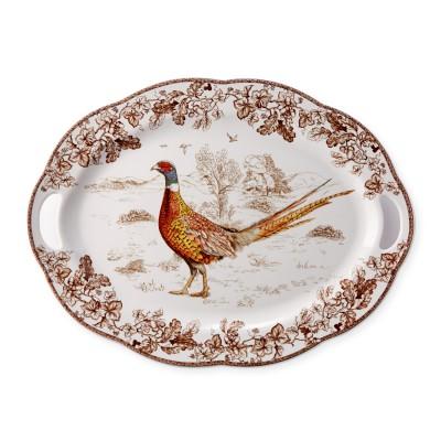 Plymouth Turkey Serving Platter with Handles, Pheasant