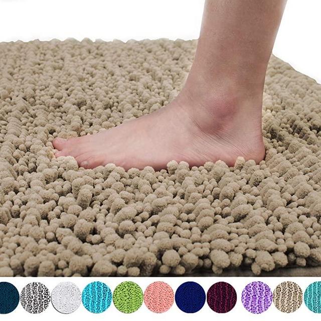 Yimobra Original Luxury Chenille Bath Mat, Soft Shaggy and Comfortable, Large Size, Super Absorbent and Thick, Non-Slip, Machine Washable, Perfect for Bathroom (31.5 X 19.8 inch, Camel)