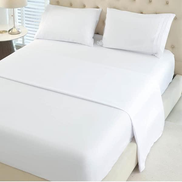 Dstense King Bed Sheets Set Soft Brushed Microfiber Pillowcases Comfort Cozy Feel 4 Piece 16 Inch Deep Pockets White
