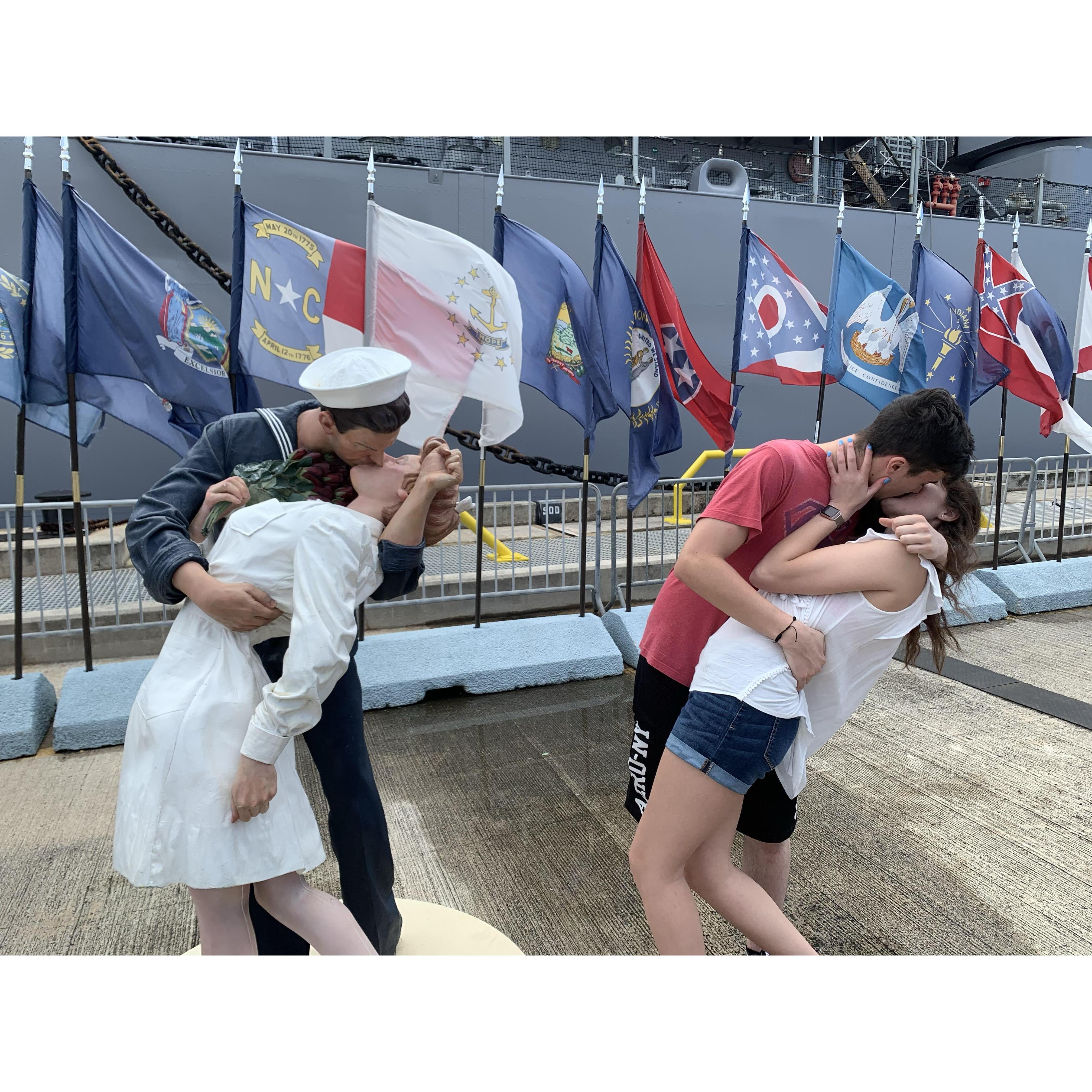 "kissing sailor" sculpture, visiting Pearl Harbor, in Hawaii