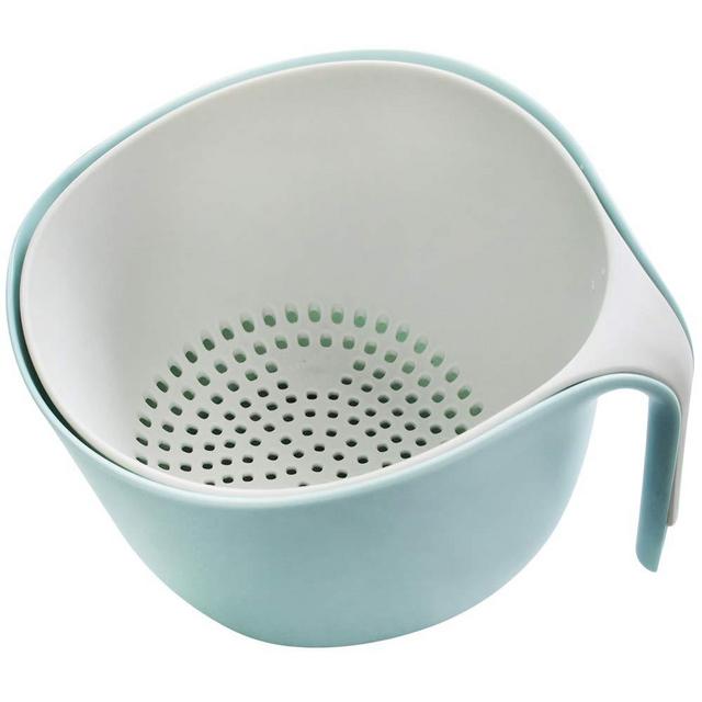 Zeakone 2-in-1 Large Nest Washing Colander Bowl Sets & Food Strainers with Long Good Grips, Kitchen Plastic Washing Bowl and Strainer, Detachable Colanders Strainers Set, 4.5 Quart (Blue)