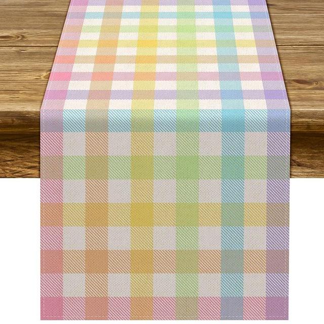 Pudodo Easter Buffalo Plaid Check Table Runner Spring Holiday Farmhouse Fireplace Kitchen Dinning Room Home Party Decoration (13" x 72")