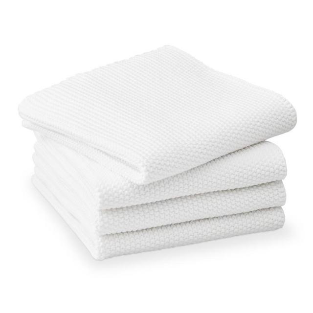 Knitted Dishcloth, Set of 4, White