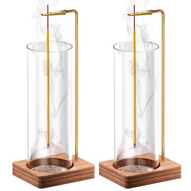 HzTinT Incense Holder for Sticks, Insence-Stick Holder, Anti-Ash Flying No Mess Incense Burner, Incense Stick Holder with Glass Ash Catcher, for Yoga Spa Meditation Home Decor(2 Pack)