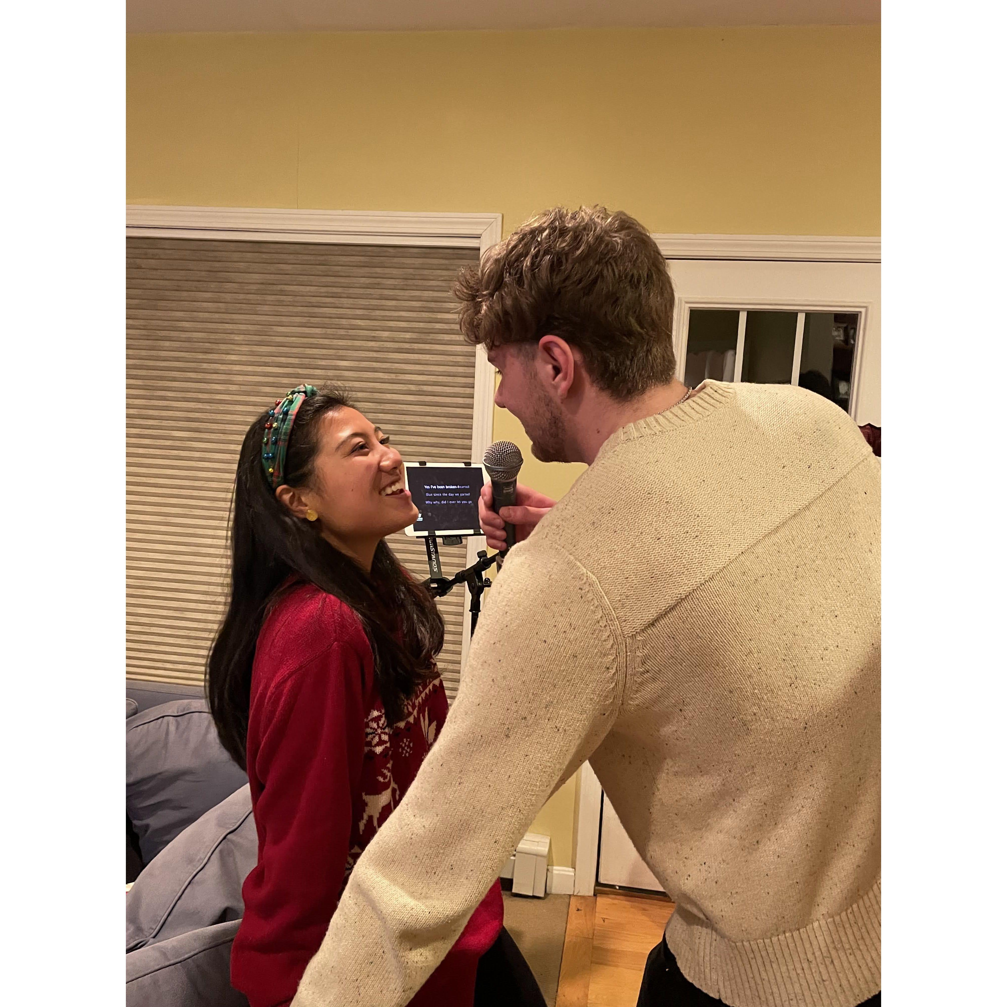 Martin convinced Isabelle to sing karaoke for the first time at the Manansala Christmas Eve party