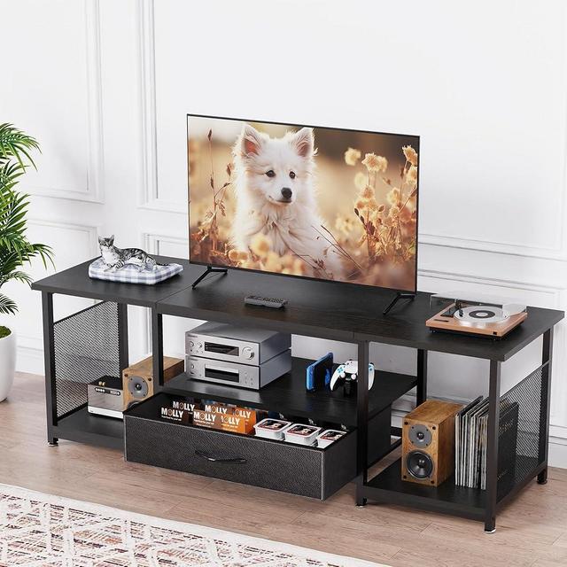 eiskah TV Stand with Drawers and Open Storage Shelves for 65 60 55 Inch TV, Entertainment Center with Open Storage Shelves, Industrial Media TV Console Table for Living Room Bedroom Office, Black