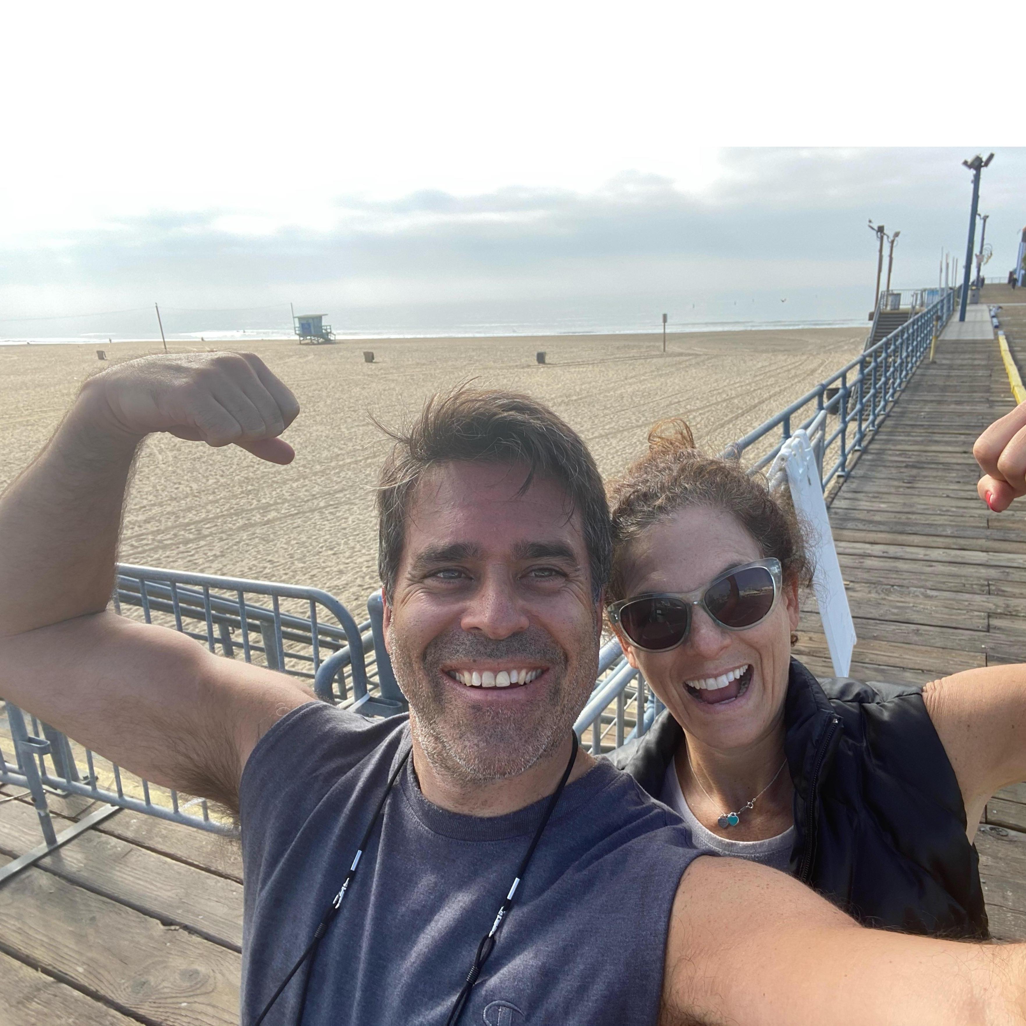 This was on the Santa Monica Pier. We love working out together and we hit the gym together at least 4 times per week!