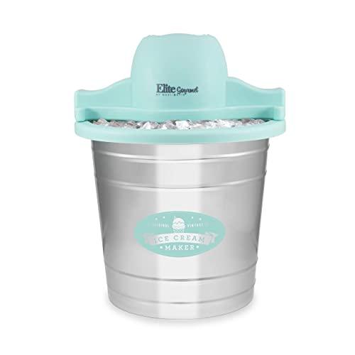 Elite Gourmet EIM-308L 4 Qt. Electric Motorized Maker Ice & Rock Salt, 4Qt. Freezing Canister, Creamy Ice Cream, Gelato, Frozen Yogurt, or Sorbet, Recipe Booklet, 4 Quart, Mint
