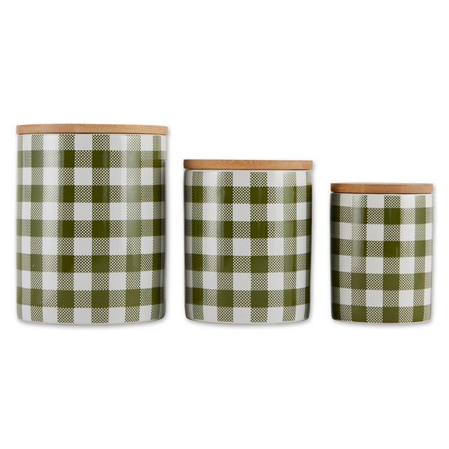 Design Imports Antique Green & White Buffalo Check Ceramic Canister Set/3