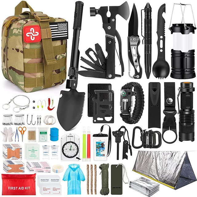 Survival Kit, 250Pcs Survival Gear First Aid Kit with Molle System Compatible Bag and Emergency Tent, Emergency Kit for Earthquake, Outdoor Adventure, Camping, Hiking, Hunting, Gifts for Men Women
