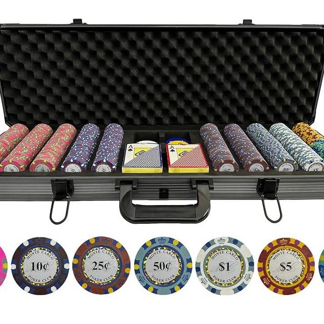 KardShark 500 Piece Monte Carlo Low Denomination Poker Chip Set - 14g Heavy Clay Casino Grade Low Stakes Monte Carlo Poker Chips Small Denomination Cash Game Set