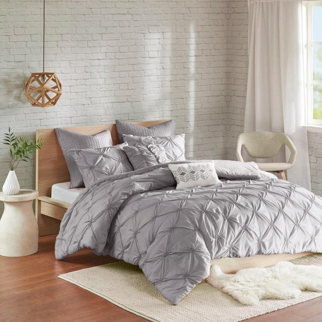 Gray Stella Embroidered Duvet Cover Set (King/California King)7pc