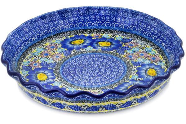 Polish Pottery 10" Fluted Pie Dish Joyful Meadow UNIKAT