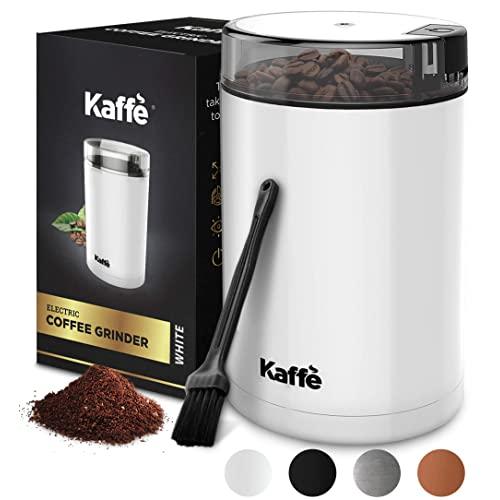 Kaffe KF2040 Electric Coffee Grinder - White - 3oz Capacity with Easy On/Off Button. Cleaning Brush Included!