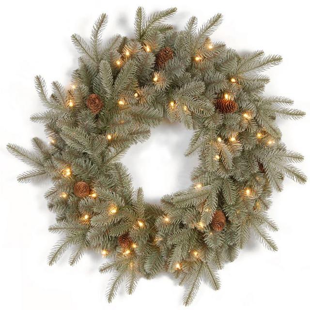 Pre-Lit LED Faux Arctic Spruce Wreath, 24"