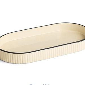 Preston Lane Signature Ceramic Tray – Handmade in Portugal with Fluted Edges & Hand-Painted Trim – Decorative Organizer or Home Accent, Large, Alabaster 12.3 x 6 x 1.3