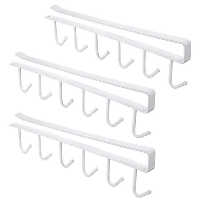 3pcs Mug Hooks Under Cabinet Coffee Mug Cup Holder Rack, Drilling Free Coffee Mug Cup Hanger Organizer for Kitchen Cabinets Storage - Fit for 1 Inch Thickness Shelf or Less (White)