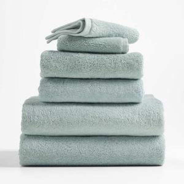 Organic Turkish Cotton Spa Blue Bath Towels, Set of 6