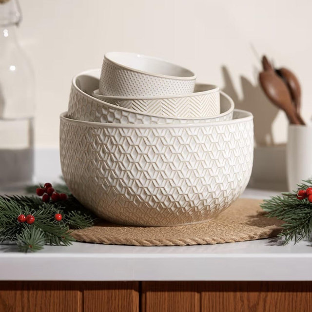 Ceramic Mixing Bowls, Nesting Set of 4