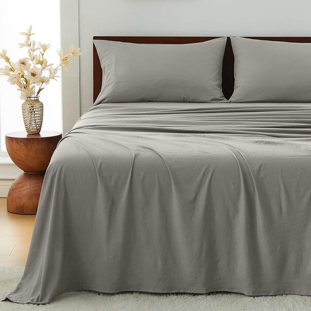 GOKOTTA 4-Pcs Queen Sheet Set, 16 Inch Deep Pocket Queen Sheets with Elastic Corner Straps, Brushed Microfiber Polyester - Hotel Luxury, Ultra Soft, Breathable, Anti-Rip, Wrinkle-Free - Grey