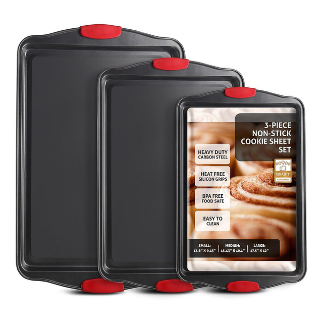 JoyTable 3-Piece Baking Sheet Set, Nonstick Steel Cookie Sheets for Oven Use, BPA-Free Baking Tray