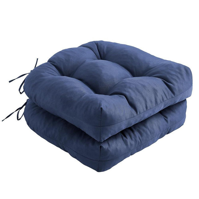 IPYNBAP Outdoor Chair Cushions Set of 2, Patio Chair Cushions with Ties, 19x19+5” Tufted Outdoor Seat Cushions, Waterproof Patio Furniture Cushions, Outdoor Dining Chair Pads, Navy