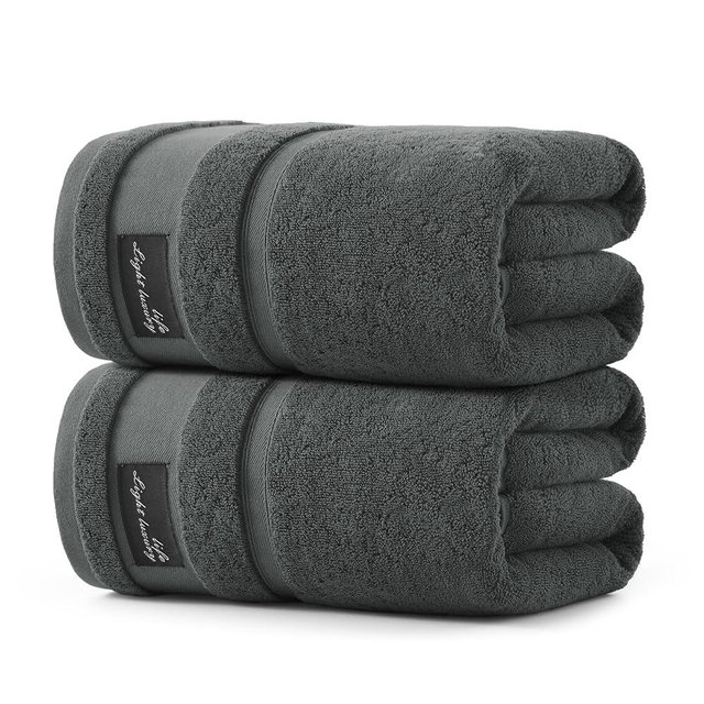REDKISS 2 Pack Large Bath Towels Set, 100% Cotton, 31x63 in, Heavyweight 760G, Highly Absorbent & Quick Dry, Super Soft Luxury Towels for Bathroom,Hotel Collection - Deep Gray