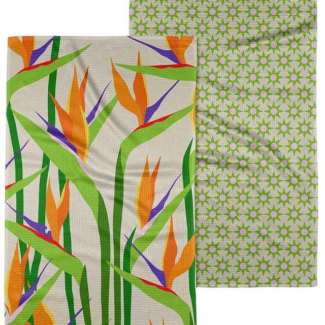 GEOMETRY Kitchen Towels - Quick Dry Microfiber Cloth Dish Towels for Kitchen Drying - Premium Quick Dry Towel (Paradise Play, 18" x 30" (2-Pack Set))
