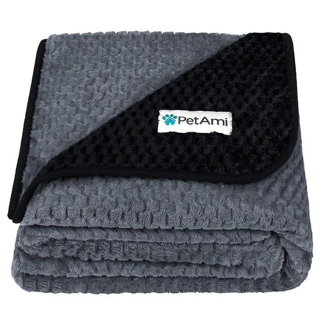 PetAmi Waterproof Dog Blanket, Leakproof XL Pet Blanket for Large Dogs, Furniture Sofa Couch Cover Protector, Fleece Cat Throw Bed Crate Kennel, Reversible Washable Soft Plush, Twin 60x80 Black Gray