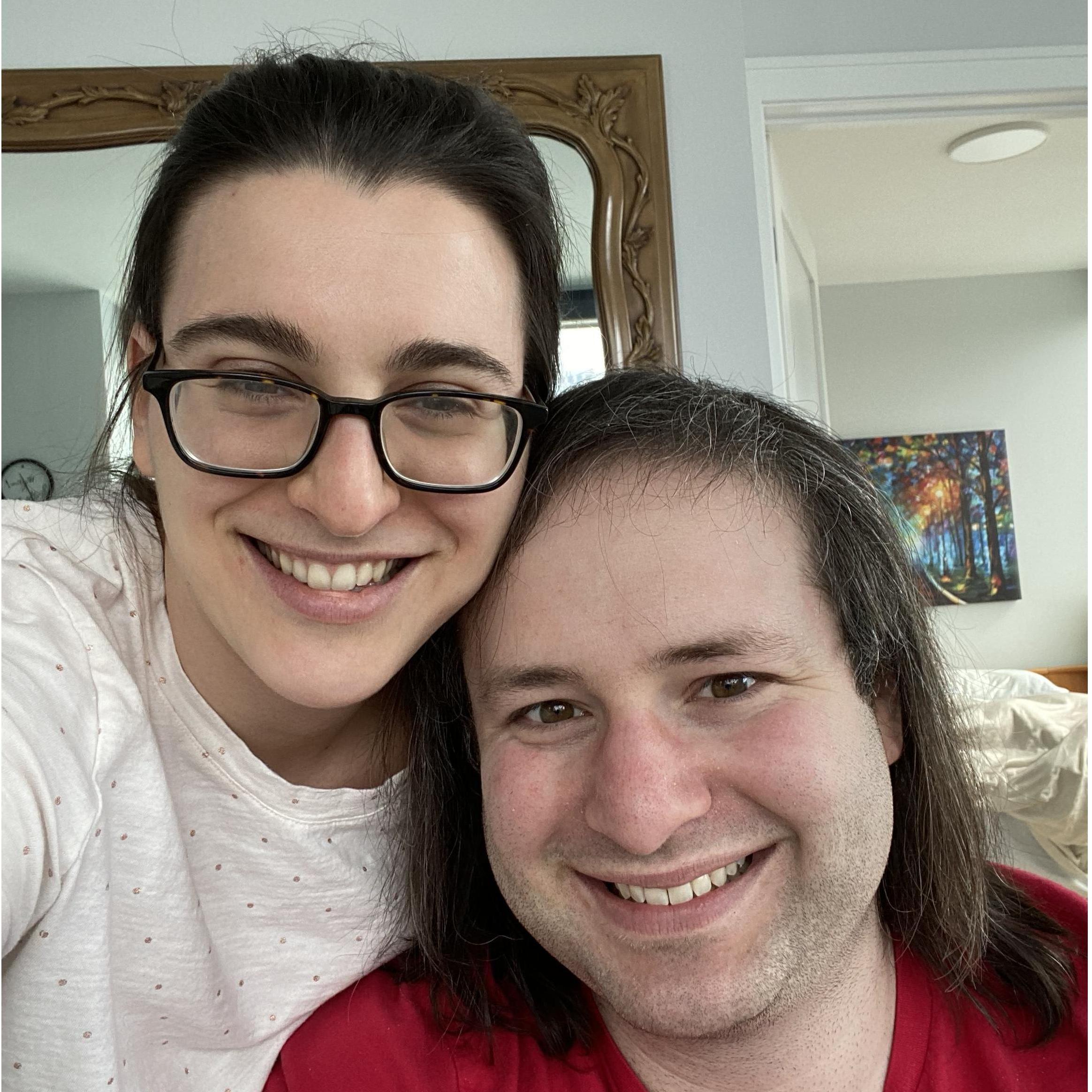 Lounging at home during Jacob's long hair phase :)