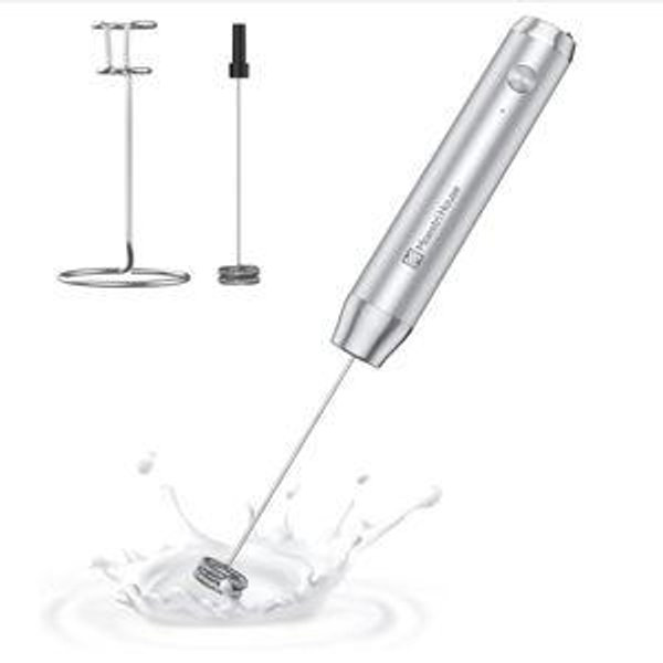 Maestri House Rechargeable Milk Frother with Stand, LunaFro Handheld Electric Foam Maker Waterproof Detachable Stainless Steel Whisk Drink Mixer Foamer for Lattes, Cappuccino