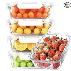 KOMUEE 30 oz 5 Pack Glass Meal Prep Containers, Glass Storage Containers with Lids - Dishwahser, Microwave, Oven and Freezer Safe, White