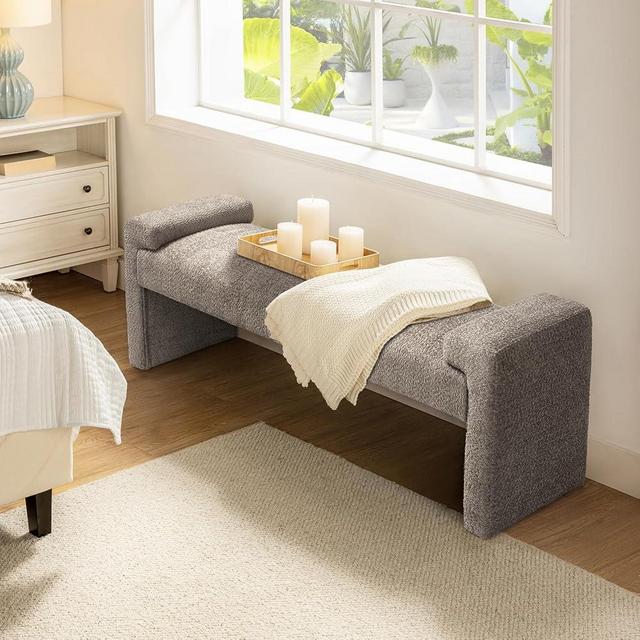 HULALA HOME 45" End of Bed Bench, Modern Fabric Upholstered Entryway Bench, Footrest Stool Accent Bench with Solid Wood Frame for Bedroom Living Room,Grey