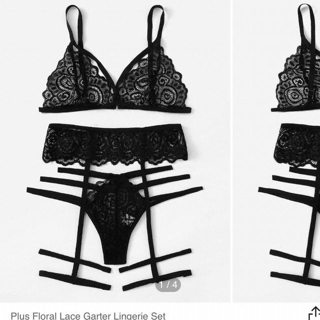 Plus Floral Lace Garter Lingerie Set