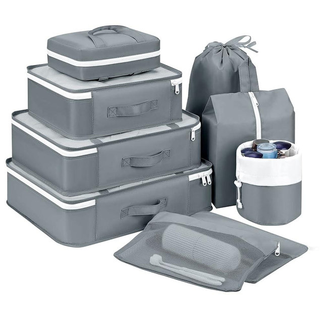 Easortm Packing Cubes for Suitcases, Travel Packing Cubes, Suitcase Organizer Bags Set, Luggage Cubes for Packing, Mesh Packing Cubes with Makeup Bag/Shoes Bag/Laundry Bag 9 Set (Grey)